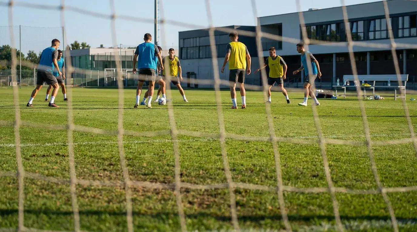 Futbalisti počas tréningu na trávniku pred medzinárodným zápasom